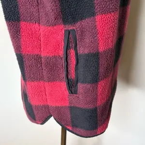 Abercrombie Red and Black Fleece Asymmetrical Snap Pullover Jacket thumbnail 6