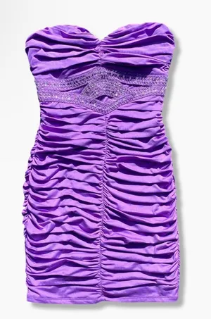 💜 Nikibiki Medium Plum Violet Purple Beaded Rhinestone Cut Out Bodycon Dress 💜 thumbnail 1