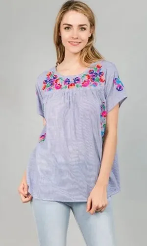Embroidered Floral Peasant‎ Blouse | Short Sleeve Boho Top thumbnail 1