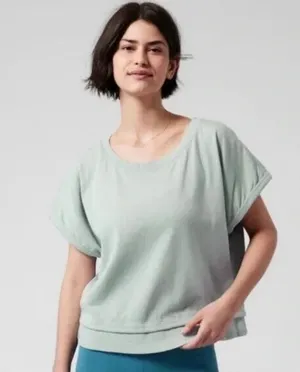 Athleta Sundown Shirred Tee Pale Green Pullover Short Sleeve Sweatshirt XL thumbnail 1