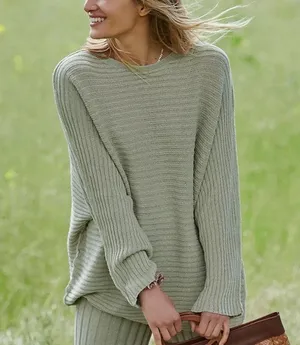 Free People Beach Swaying Palm Imogene Knit Oversized Lounge Sweater Medium thumbnail 1