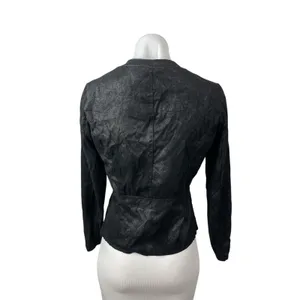 My-D Women's Black Faux Vegan Leather Zip Up Long Sleeve Coat Jacket Top Size S thumbnail 4