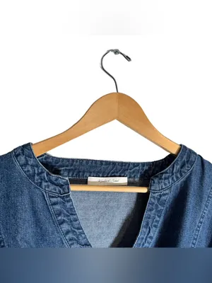 Mustard Seed Denim Wrap Dress Women's Large Mini Dress Distressed Western Boho thumbnail 4