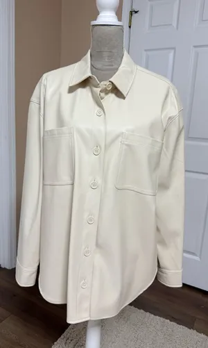 American Eagle oversized ivory color Faux Leather Shacket Size Large thumbnail 1