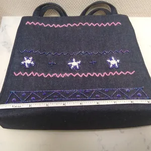 Vintage 90s Beaded Denim Shoulder Bag Blue thumbnail 7
