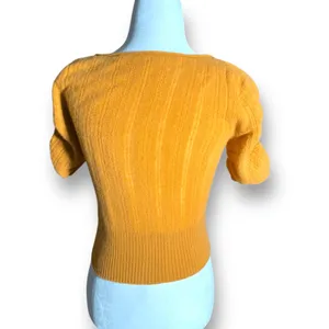 Free People Ava Cashmere Cropped Scoop Neck Sweater Short Sleeve‎ Goldenrod XS thumbnail 6
