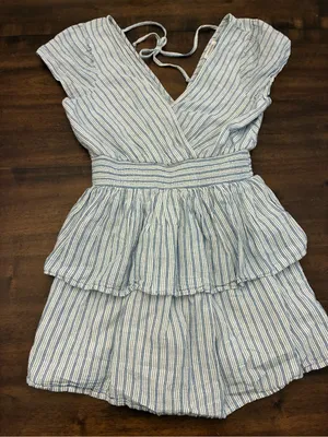 American Eagle Dress Women’s Medium Blue White Striped Tiered thumbnail 1