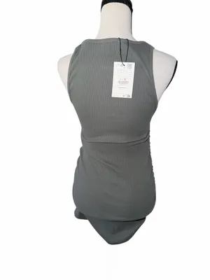 Pull & Bear Olive Green Ribbed Ruched Mini Dress New Casual Going Out Summer M thumbnail 4