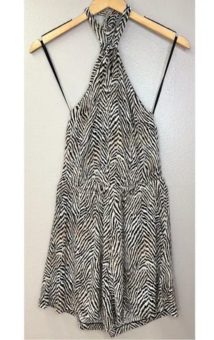 NWT Banana Republic Factory Knit Halter Black Tan Animal Print Romper thumbnail 3