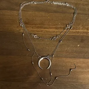 Silver tone multi layered crescent moon drop pendant necklace thumbnail 4