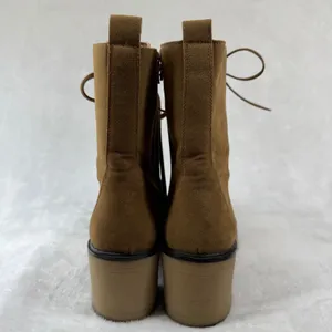 Oasis Society Tan Suede Lace Up Combat Boots Side Zip Lug Sole Block Heel Size 8 thumbnail 6