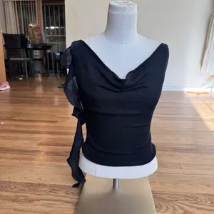 Princess Polly‎ Black Metallic Shimmer Cowl Neck Ruffle Top US 2 Sleeveless thumbnail 7