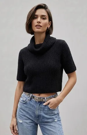 House of Harlow 1960 cropped ribbed knit turtleneck sweater Short Sleeve Size XS thumbnail 1