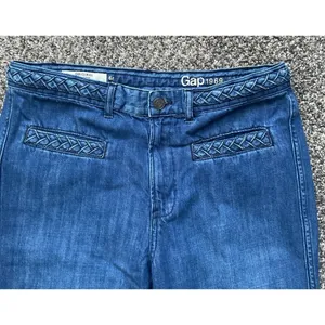 Y2K Gap women's original flare Med Dark Wash Jeans With Braided Design. SZ 6‎ thumbnail 4