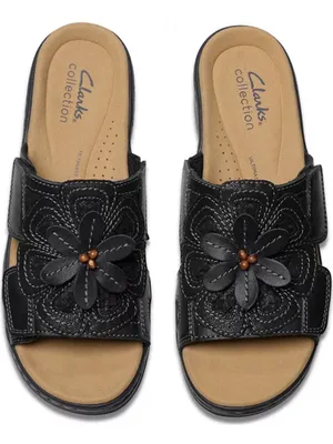 Clarks Merliah2 Belle Flower Leather Wedge Sandals NEW thumbnail 1
