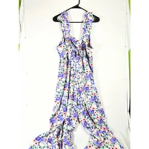 Kori Plus Floral Wide Leg Jumpsuit Women XL Purple Pink Ruffle Tie Back Flowy thumbnail 2