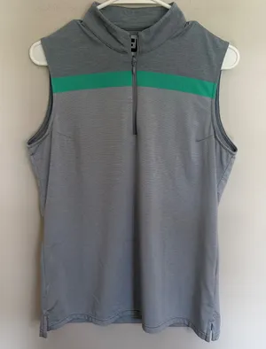 FootJoy Womens Gray Green Striped Sleeveless Quarter‎ Zip Golf Polo Shirt Size M thumbnail 1