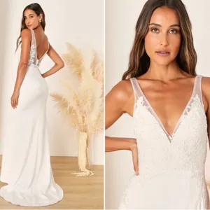 LULUS Bridal Wedding Elegant Sophisticated Sexy Floral Mermaid Trumpet Gown thumbnail 4