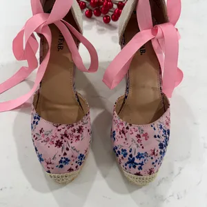 JustFab Pink Floral Wedge Espadrilles thumbnail 7