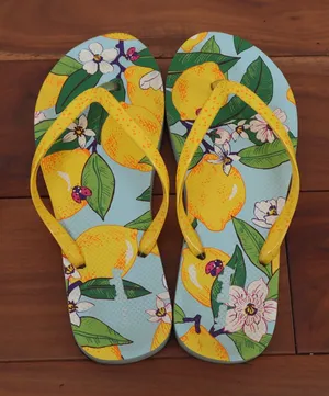 Vera Bradley Lemon Floral Ladybug Flip Flops Yellow Blue Women Size 8 thumbnail 1