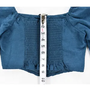 Kirious Los Angeles Teal Corset Crop Top Long Puff Sleeve Smocked Back Small thumbnail 7