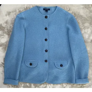 Lands End Womens 8 Blue 100% Wool Boiled Wool Jacket Blazer Preppy Button thumbnail 1