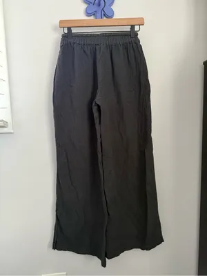Pact XS Coastal Double Gauze Split Hem Pants Organic Wide Leg Charcoal Lounge thumbnail 2