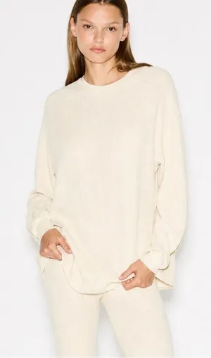 NWT Skims Heavy waffle oversized long sleeve crew neck in ivory size small thumbnail 1