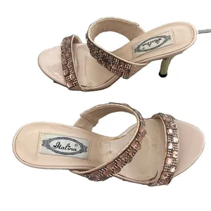 Italina Sandal Size 7 Strappy Stiletto Heel Rhinestone Rose Gold thumbnail 2