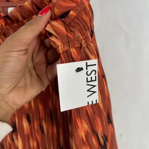 Nine West Camisole Top‎ Womens S Orange Abstract Pleated Smocked Spaghetti Strap thumbnail 5