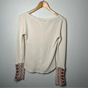 Free People We The Free Cream Waffle Knit Art School Cuff Long Sleeve Thermal thumbnail 6