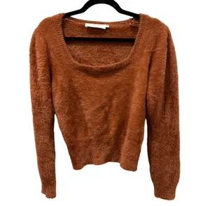 ASTR The Label Square Neck Fuzzy Crop Sweater in Rust thumbnail 1