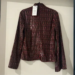 NWT Zara High Collar Sequin Long Sleeve Top thumbnail 9