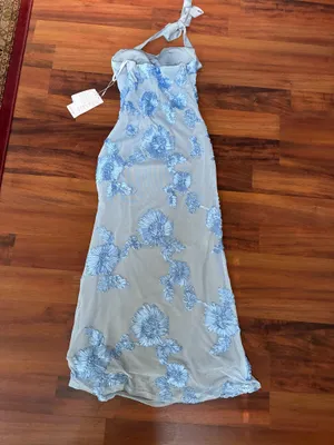 Elegant Ice Blue Tie-Halter Evening Dress - New With Tags thumbnail 4
