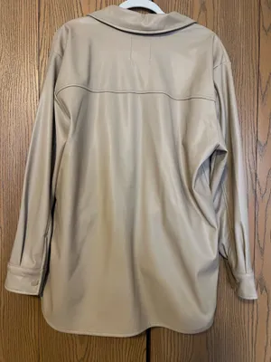 Leather Oversized Shirt Jacket Button Up Jacket Tan Size XL thumbnail 4