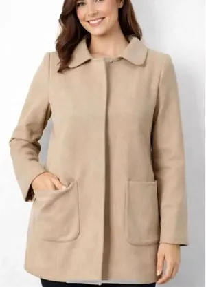 Collared beige wool blend lady jacket peacoat size small thumbnail 1