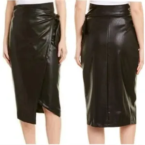 GRACIA‎ NWT Faux Leather Wrap Midi Skirt Black Tie Waist Pencil Skirt Size Large thumbnail 2