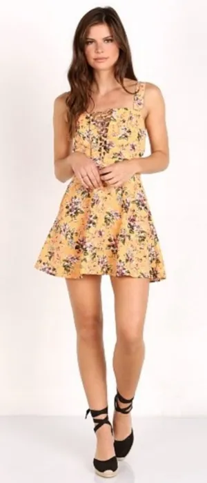 Flynn Skye Leila lace up dress squash floral print sz XS‎ thumbnail 1