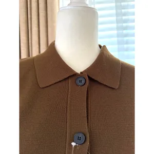 GU Milano Ribbed Polo Cardigan in Brown thumbnail 3