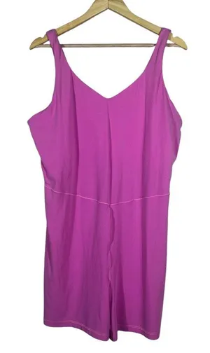 Aerie OFFLINE Real Me Solid Romper Pink Athleisure V-Neck Sleeveless Size XXL thumbnail 1