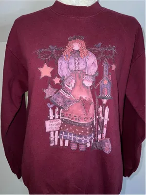 Gildan VTG Cottagecore 90s Maroon Sweatshirt M thumbnail 2