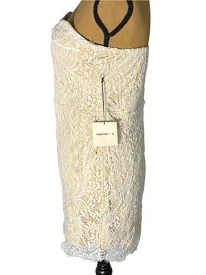Superdown Kendall Lace Mini Dress L White Cream Strapless Eyelash Lace Bodycon thumbnail 8