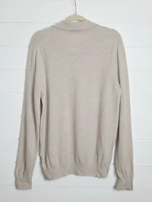Reiss 100% Wool Cream V-Neck Collared Casual Sweater Size L thumbnail 4