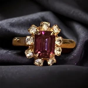 Vintage Amethyst And Rhinestones Adjustable Ring Gold thumbnail 1