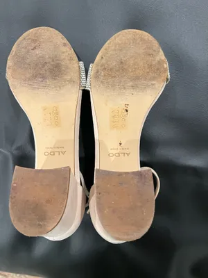 Aldo cream & tan heels with rhinestone strap #glamour #party thumbnail 7