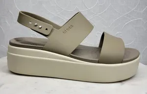 Crocs Brooklyn Low Wedge Sandals Size 8 Mushroom LiteRide Slingback Two Strap thumbnail 1