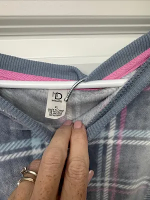 Women's Plaid Long-Sleeve Pajama Set - Gray with Pink & Light Blue thumbnail 2