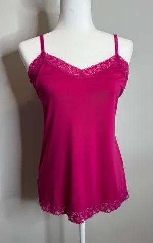 Fashion Bug Y2K Lace Trim Cami Size M Hot Pink Preppy 90s Coquette Babydoll Feminine 2000s thumbnail 1
