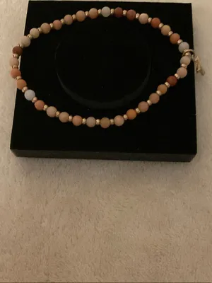 Neutral Multi-Bead Stretch Bracelet with Gold Cross Charm thumbnail 3