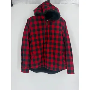 LL Bean Hooded Jacket Women Large L Red Buffalo Plaid Sherpa Lined Gorpcore thumbnail 2